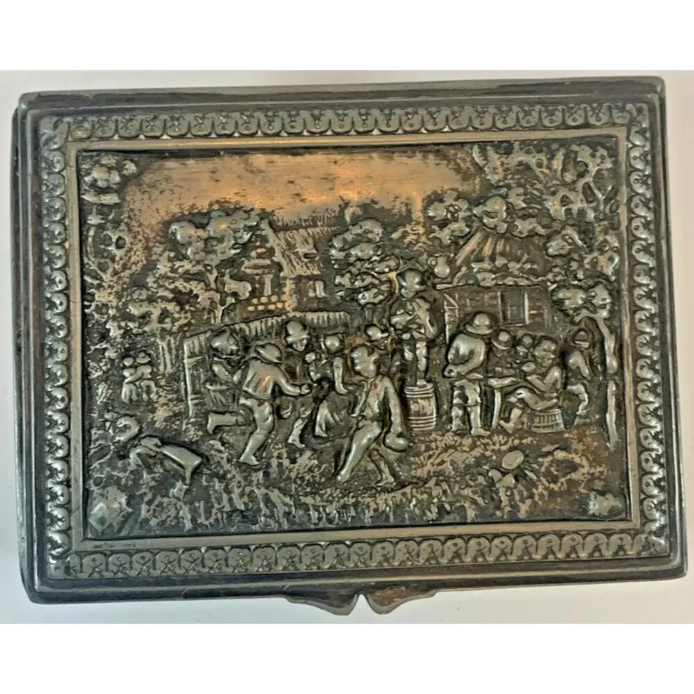 Antique Jennings Brothers JB Reposse Metal Jewelry Trinket Cigarette Box 8